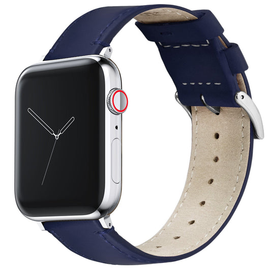 Navy Blue Leather Stitching iWatch Band