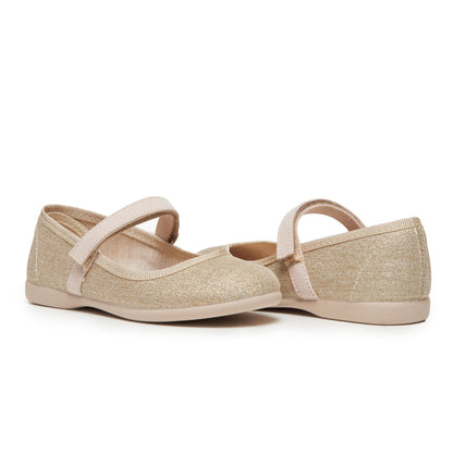 Canvas Mary Janes in Shimmer Gold