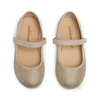 Canvas Mary Janes in Shimmer Gold