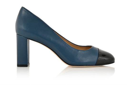 Sandra Indigo Blue Soft Lux Leather/ Black Soft Lux Leather Cap Toe Shoes
