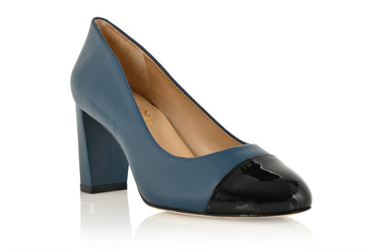 Sandra Indigo Blue Soft Lux Leather/ Black Soft Lux Leather Cap Toe Shoes