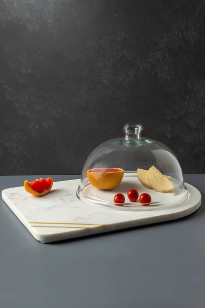 Bavaria Marble Cheese Board with Glass Cloche