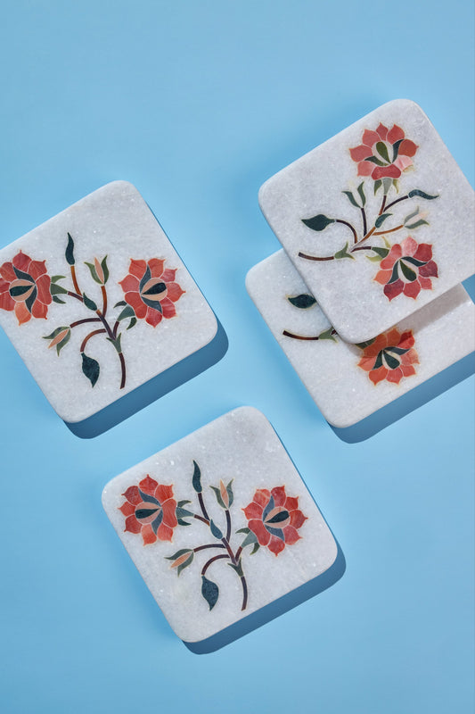 Oriental Bloom Marble Coasters