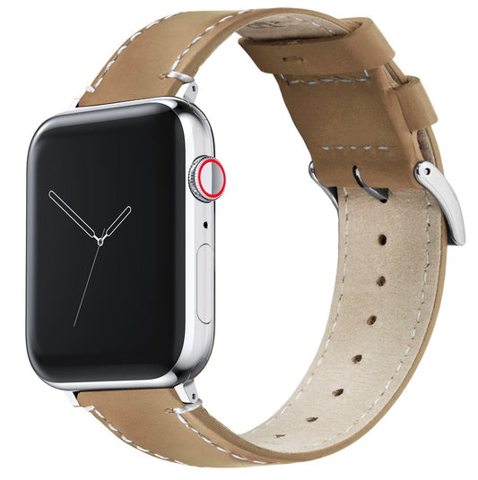 Gingerbread Leather White Stitching iWatch Band