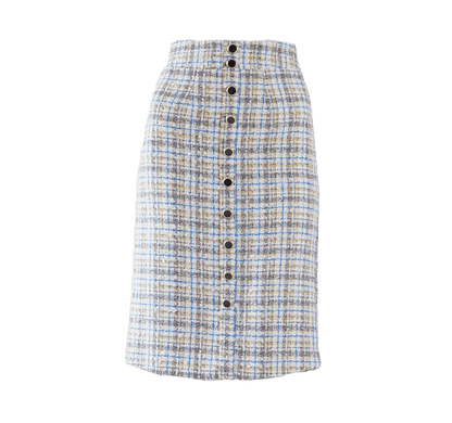 Luxe Plaid Tweed Pencil Skirt