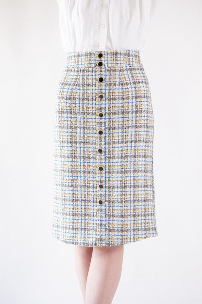 Luxe Plaid Tweed Pencil Skirt