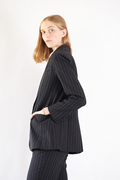 Black Pinstripes Oversize Blazer