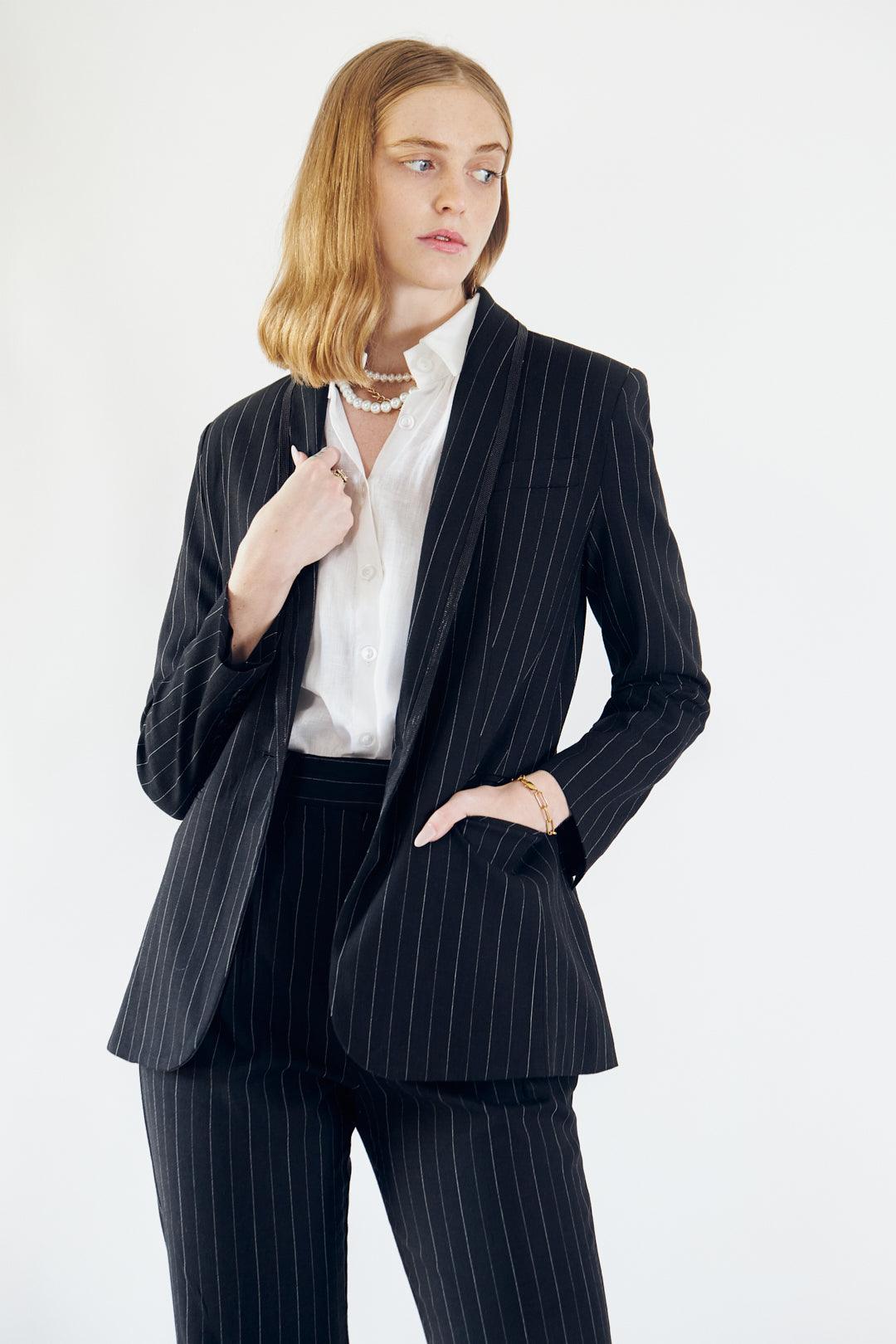 Black Pinstripes Oversize Blazer