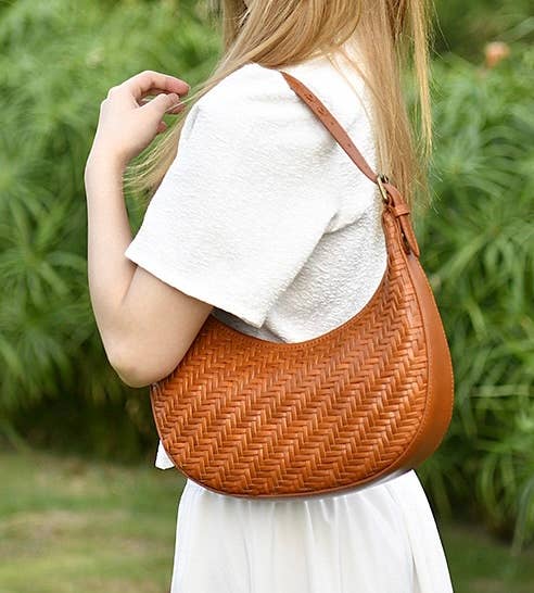 Hand Woven Genuine Leather Moon Crescent Bag