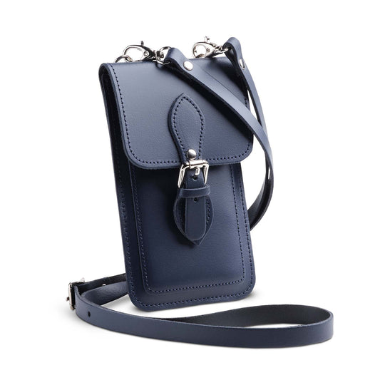 Handmade Leather Mobile Phone Pouch - Navy Blue