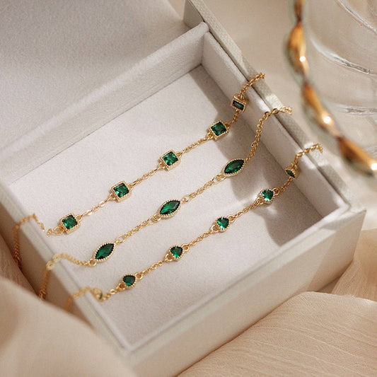 Royal emerald look elegant gold vermeil bracelet