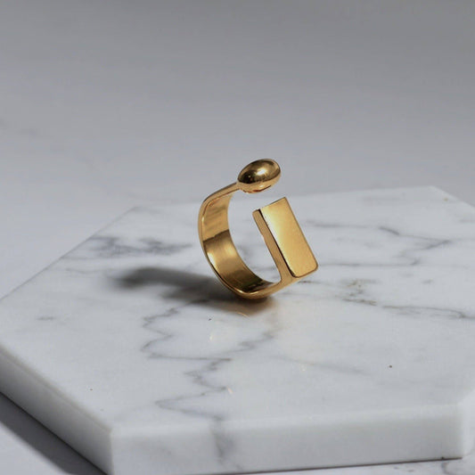 Minimal design geometric square ring-sterling silver & gold vermeil
