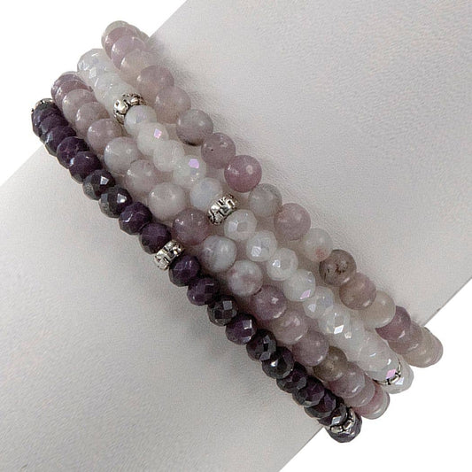 Mini Gemstone and Crystal Bracelet Set - Lilac Jade