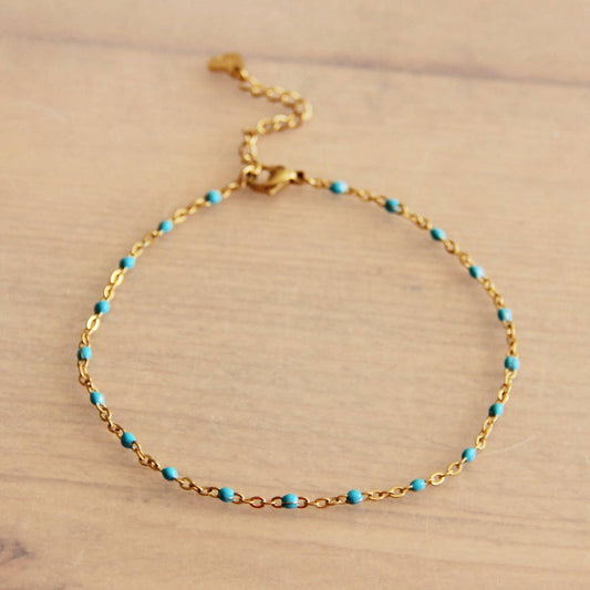 Stainless steel anklet with accents - blue