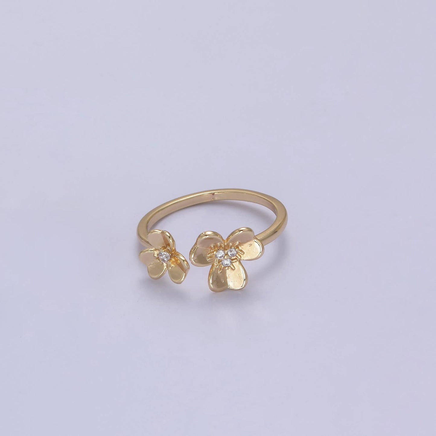 Flower Open Adjustable Ring with Zirconia