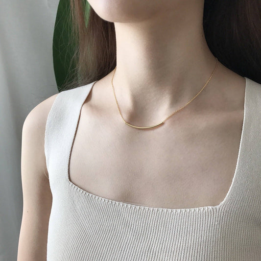 Timeless square tube slim necklace - Sterling silver & Gold vermeil