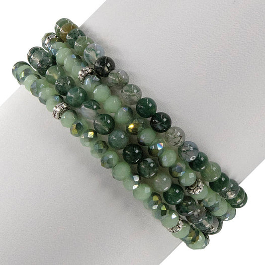 Mini Gemstone and Crystal Bracelet Set - Moss Agate