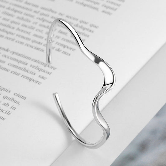Solid Silver Minimal design wave line bangle - Sterling silver with White Gold Vermeil