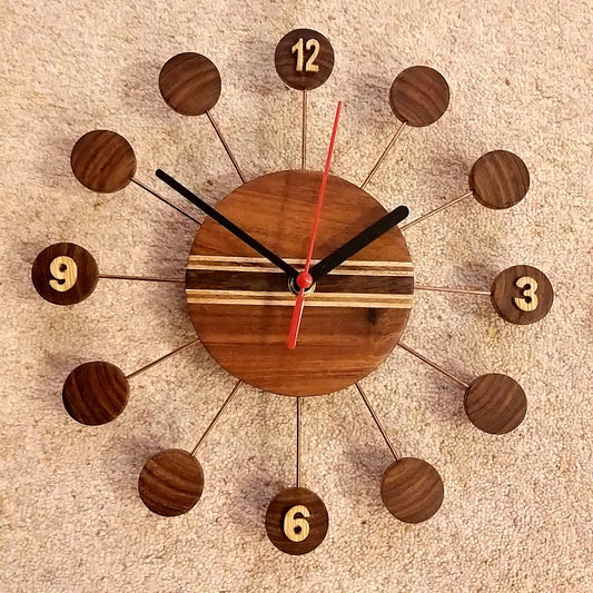 Retro Style Wooden Wall Clock Brown Tone with circles