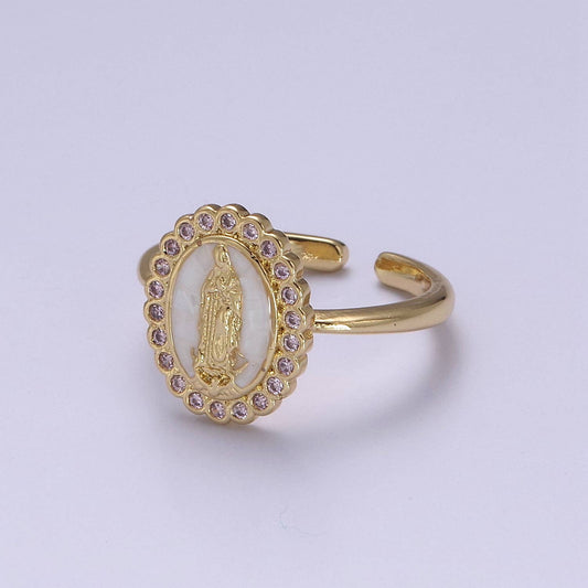 Virgin Mary Micro Pave Gold Plated Ring