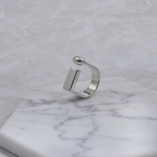 Minimal design geometric square ring-sterling silver & White gold vermeil