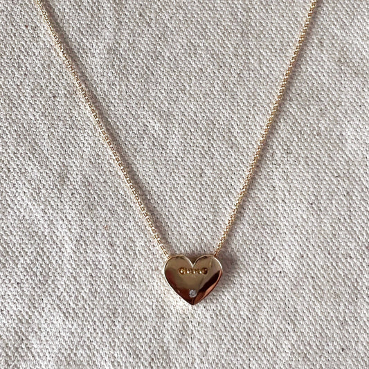 18k Gold Filled Heart Necklace With Cubic Zirconia Detail