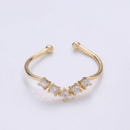 Clear Cubic Zirconia Tiara Golden Cuff Ring