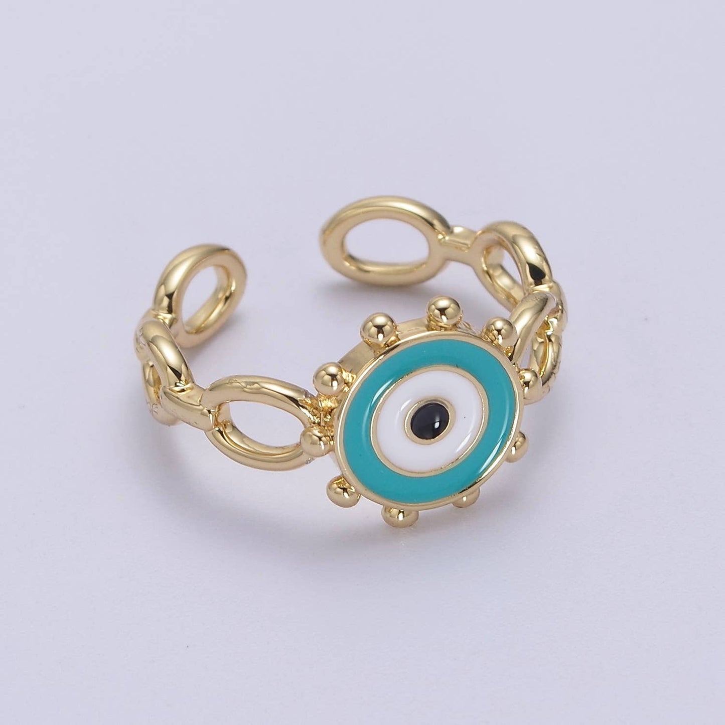 Enamel Evil Eye Cable Link Chain Ring