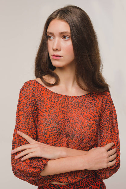 Red Animalier Silk Top