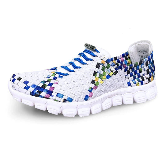 White and Turquoise Multi Woven Sneakers