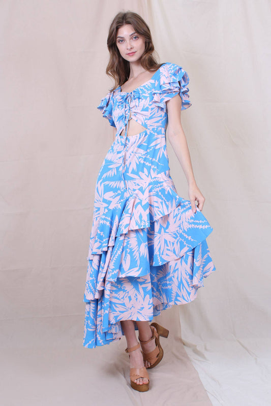 FLORAL RUFFLE MAXI DRESS