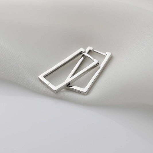 HoopSquare - Sterling silver n White Gold vermeil minimal design square line hoop earrings