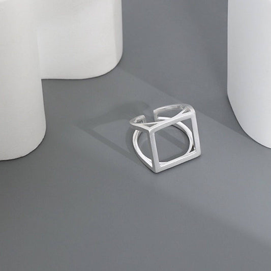 Sterling silver & White Gold vermeil bold look square ring
